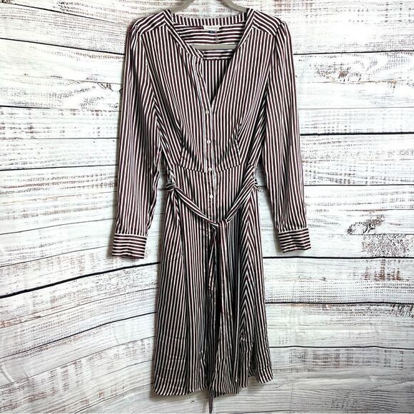 Court & Rowe Dress womens size 10 Satin fine strip button up belted Modest - Picture 3 of 8